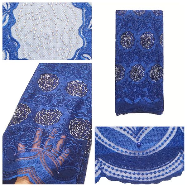

royal blue вышитые африканской ткань шнурка высокого качество с бисером горного хрусталя французского net гипюр кружево ткани для свадебных, Black;white
