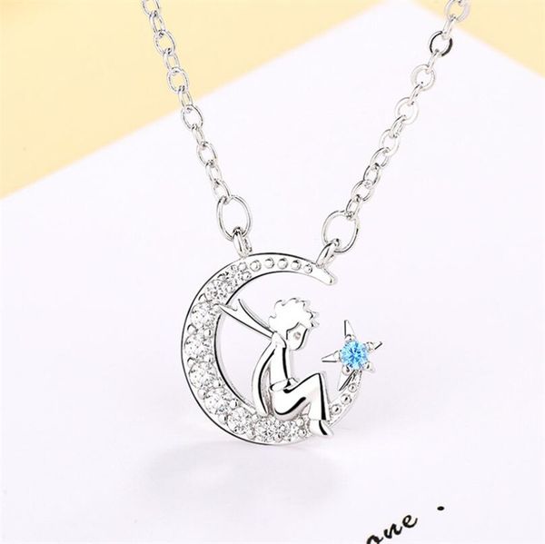 

oly2u stylish cute angel pendant crystal star necklaces love chain choker collar necklace gift for lover, Silver