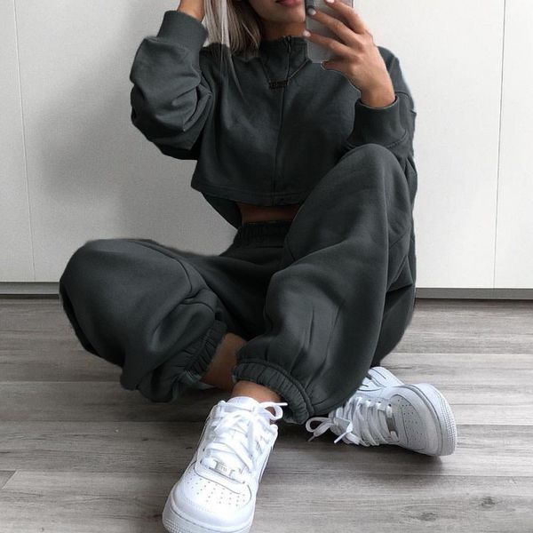 

cool women high waist pants solid yellow loose joggers female trousers 2019 autumn winter track pants punk capris gray yellow, Black;white