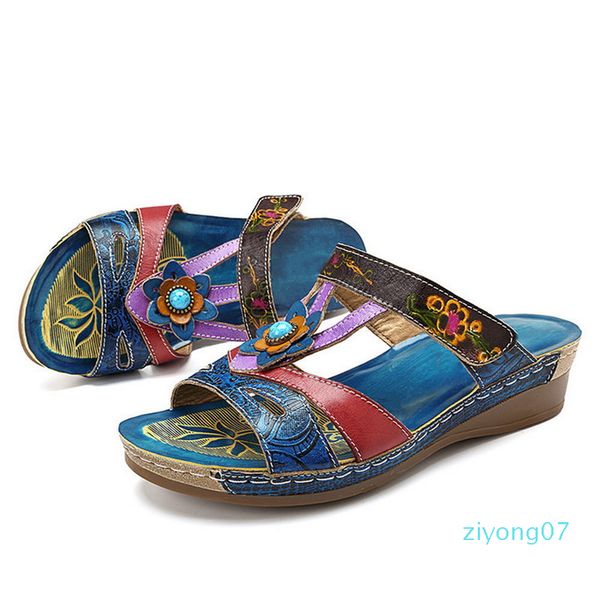 

woman slippers platform colorful ethnic flat shoes flower woman comfortable casual fashion sandals female 2020 summer z07, Black