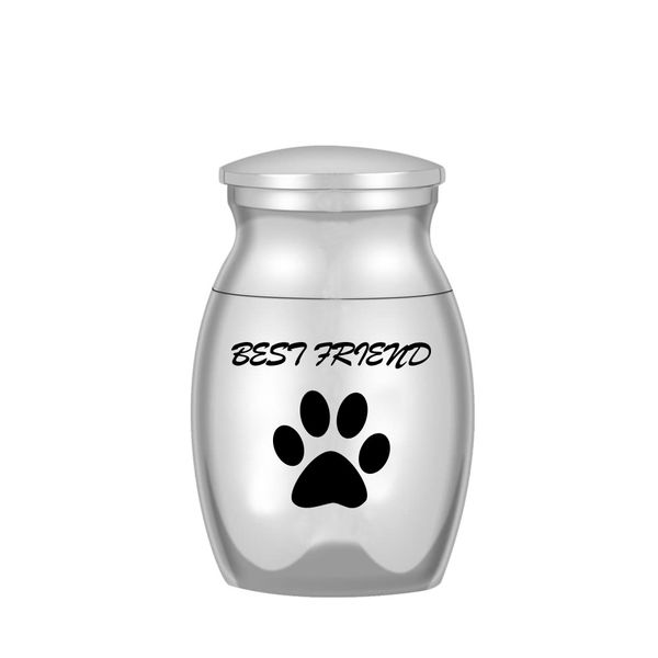 

heart-pattern pet paw cremation urns zinc alloy ash memorial container dog cat mini urn memorial ashes holder 16x25mm, Silver