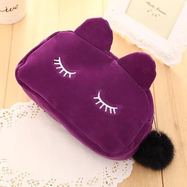 

lovely cats 3d flannel travel cosmetic bags makeup case pouch women toiletry organizer zipper cartoon cat coin storage bag