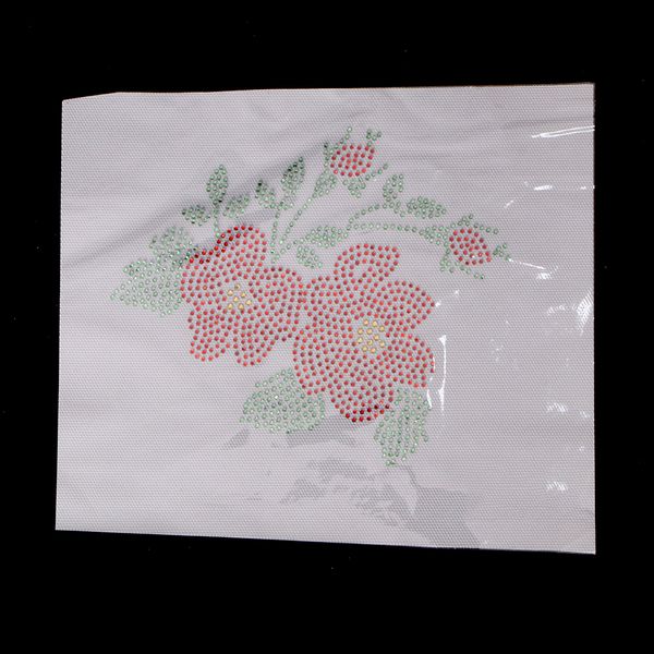 

rose crystal rhinestones heat transfer iron on motif applique neckline trim, Black