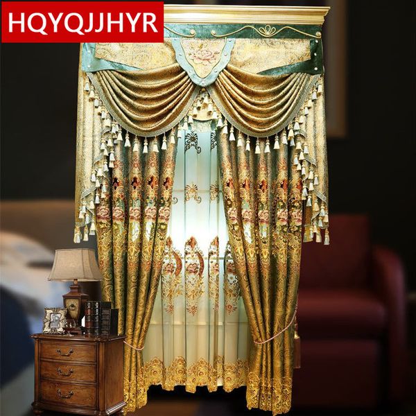

european luxury royal classic embroidered shade curtains for living room with high-grade voile curtain for the bedroom /kitchen