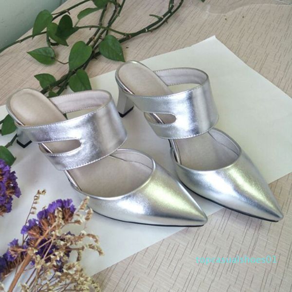 

meoitna mules shoes summer women slides high heel slippers cutout ladies heel slides shoes women white sliver red big size 42 t01, Black