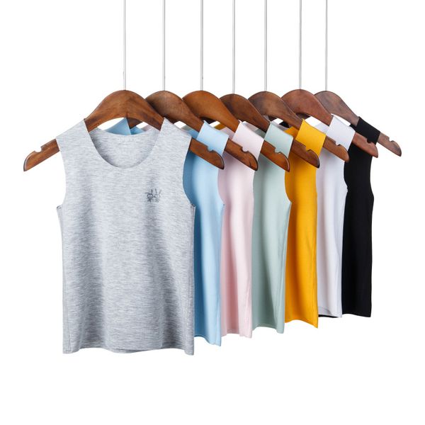 

kids elegant summer children's sleeveless trackless vest in the boy and girl stretch korean version of pure color girls vest, Blue