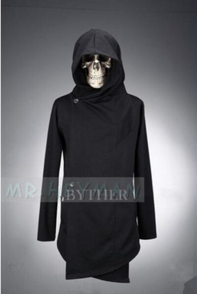 

xs-5xl new plus size men's clothing byther asymmetrical patchwork cardigan with a hood outerwear long after a short thin trench, Tan;black