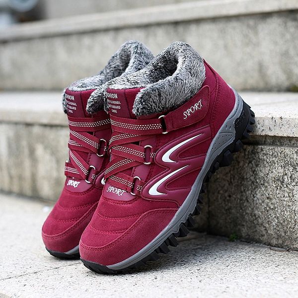 

new men women winter work shoes outdoor sneakers plus velvet warm cotton shoes plus fur non-slip couple snow boots drop shipping, Black