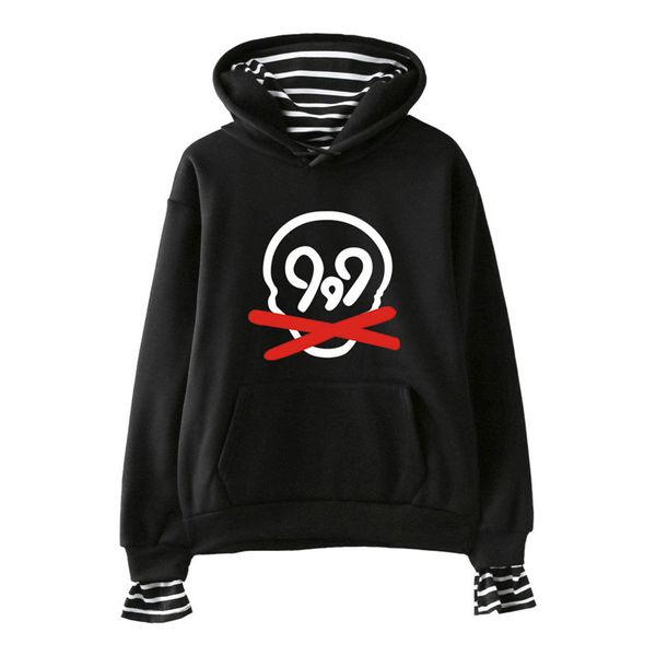 

juice wrld mens designer hoodies fashion fake 2pcs letter print stripe panelled mens hoodies casual males clothing, Black