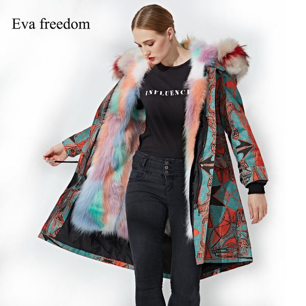 

winter harajuku style real raccoon fur coat female thicker fur inside natural hooded warm down coats wq551 dropship, Black