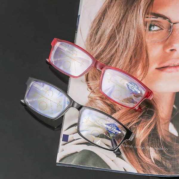 

new progressive multifocal anti-blue light reading glasses urltra-light antifatigue myopia presbyopia eyeglasses, White;black