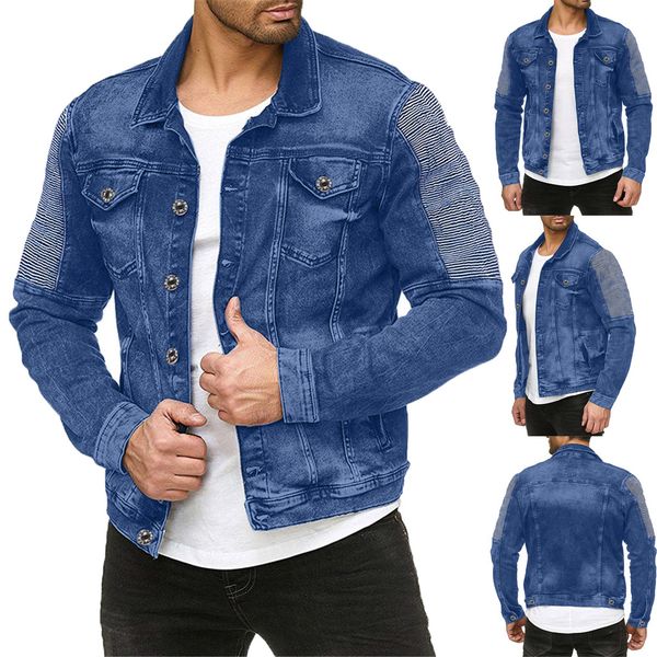 

2019 new vetement femme men's autumn casual denim jacket long sleeve hole lapel pocket fashion denim jacket retro blouse, Black;brown