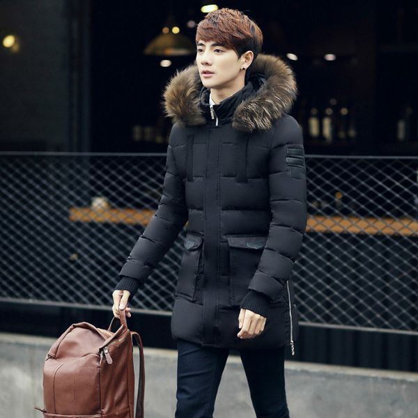 

men winter long down coat nice men parka 91% white duck down jacket for male waterproof fur collar parkas hooded coat 3xl 51, Black