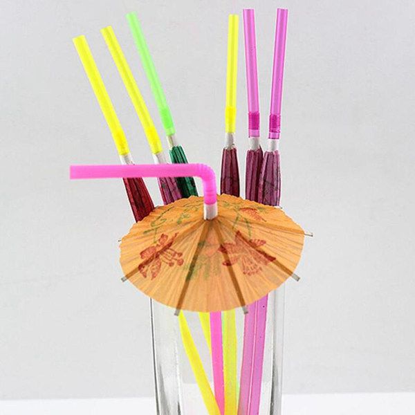 50pcs frete grátis / set guarda-chuva beber palhas parasol cocktail papel palhas Decoração do partido de cores sortidas