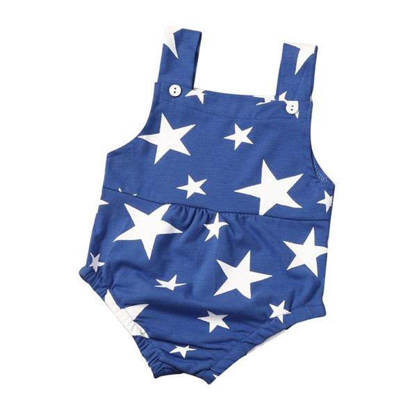 

newborn infant baby boy girl straps print bodysuit jumpsuit clothes outfits stars sleeveless baby bodysuits casual, Blue