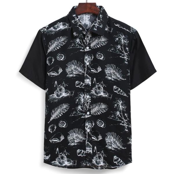 

men's casual shirts men summer hawaiian shirt short sleeve tropical print patchwork button down loose for clothing, White;black