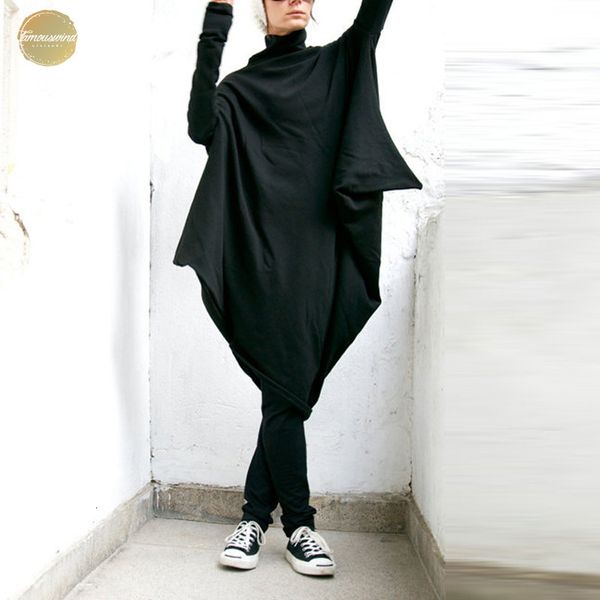 

dress batwing oversized long sleeve casual women sleeve hem fashion baggy pockets turtleneck pullover dress kaftan designer clothes, Black;gray