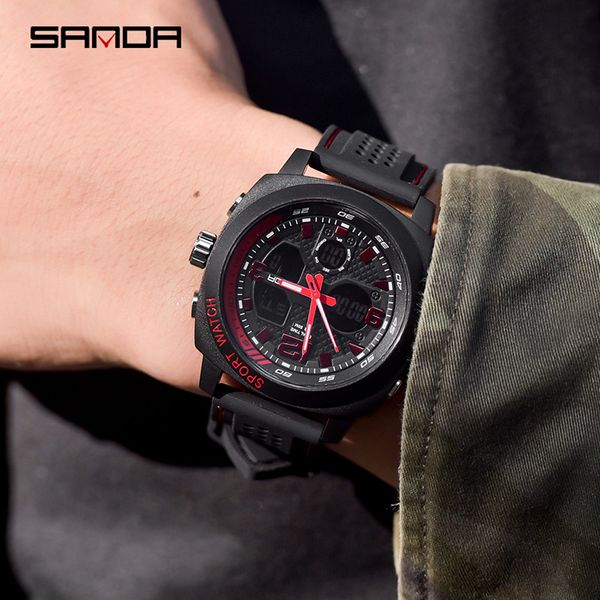 

sanda sport watch for men double movement chronograph alarm led male clock 50m water resistant outdoor sport watch relogios, Slivery;brown
