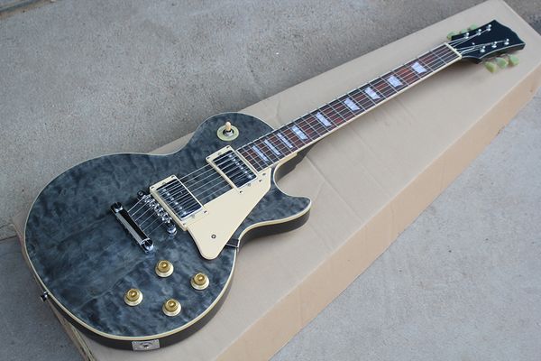 

factory custom gray electric guitar with clouds maple veneer,chrome hardware,white pickguard,white binding,offer customized