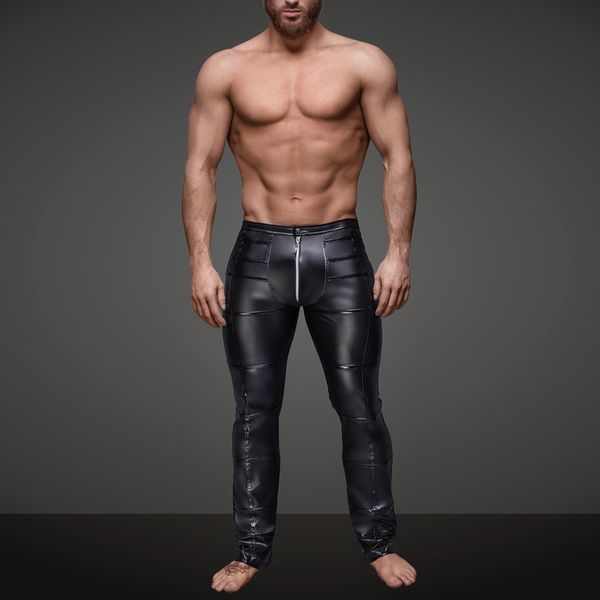 

mens faux leather wetlook tight pants bottoms clubwear zip long trousers, Blue