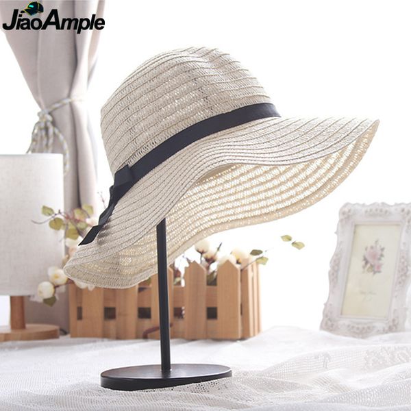 

2020 new korean women summer sun hats sea beach travel simple hand weave straw bow-knot cap women graceful casual vacation caps, Blue;gray