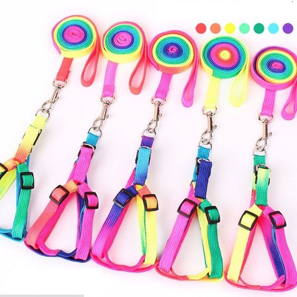

adjustable small pet dog leash harness nylon colorful puppy lead leashes walk out hand strap vest collar for dog cat rabbit