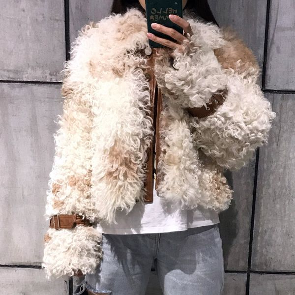 

ladies suede jacket women lamb fur jacket shearling outwear, Black