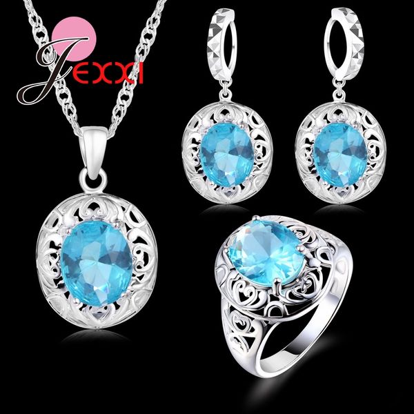 

wedding jewelry for brides 925 sterling silver cz crystal earrings ring necklace bridal jewelry set, Slivery;golden