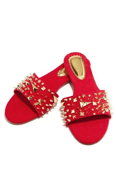 

women rivet beach slipper stud slippers non-slip leather casual spikes shoes flip flop 36-42, Black