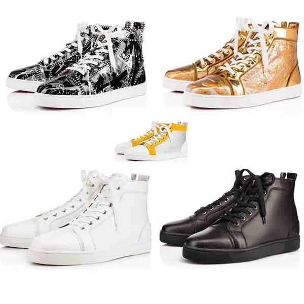 

originals box] luxurious red bottom men women shoes genuine leather high sneakers shoes,outdoor flat with walking party shoes, Black