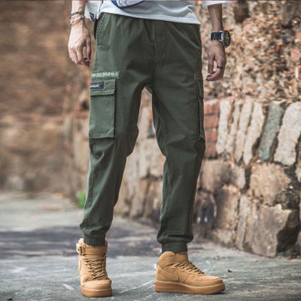 

new men's pants elastic foot loose leisure pants tactical brand male men's cargo multi-pocket overalls plus size, Black