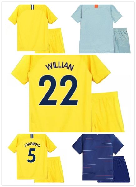 

2019 kids hazard soccer jersey 18\19 youth boy kit hazard home kante diego costa fabregas willian pedro david away football shirt