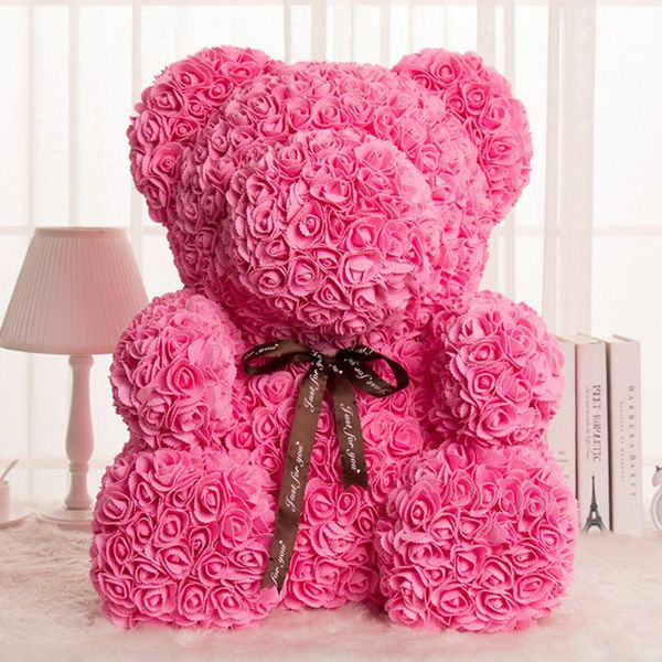 

40cm innovative romantic rose bear cub forever artificial rose anniversary christmas valentines gift with string lights