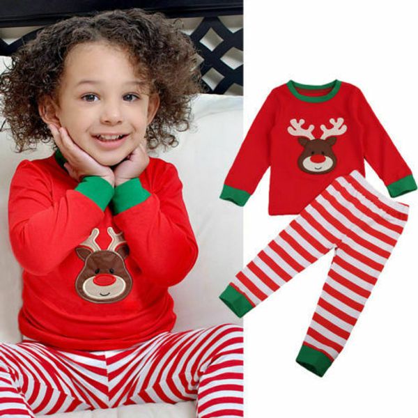 

winter christmas xmas cute kids baby boys girls xmas pj's sleepwear nightwear pajamas pjs set toddler long sleeve pants 2019, White