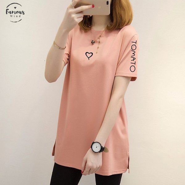 

2019 korean version of the new summer womens coat big yards long section of loose white short sleeve casual t shirts