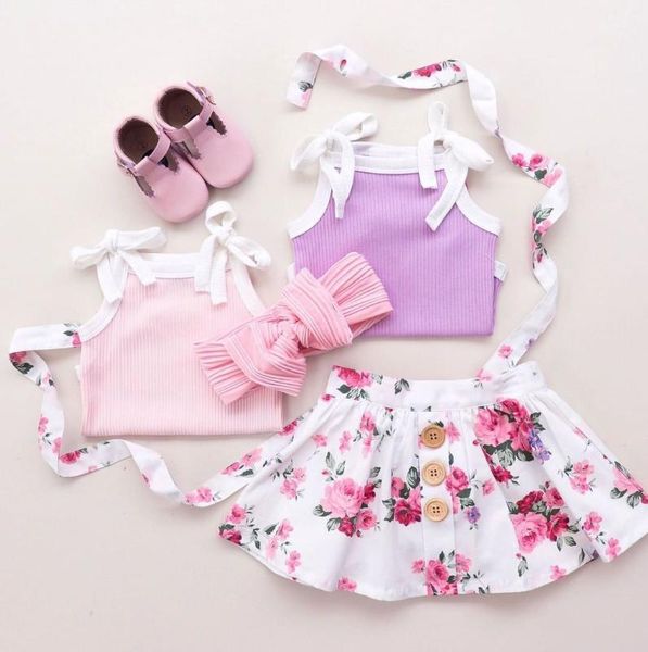 

3pcs newborn baby girl princess sleeveless romper short skirt outfit clothes, White