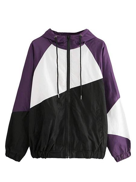 

весна ветровка куртки женщины лоскутная с капюшоном rush guard summer beach casual спортивная куртка, Black;brown