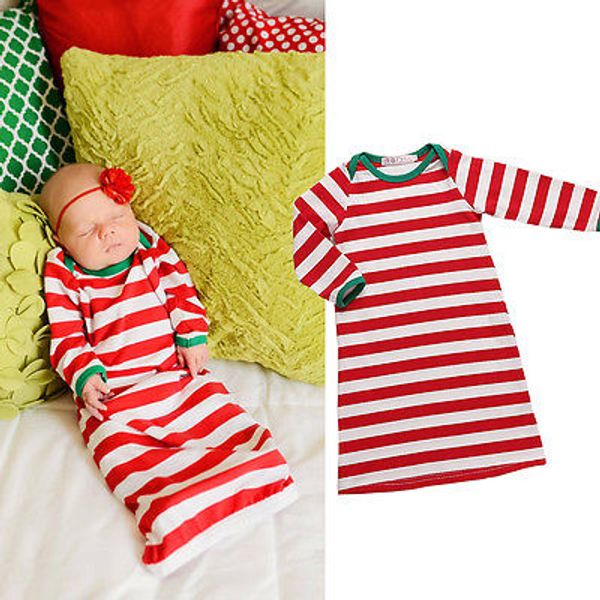 

pudcoco 2018 newborn baby boy girl christmas nightgowns striped gown long warm nightdress bodysuit pajama christmas gift clothes