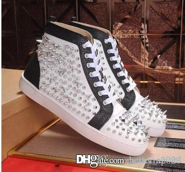 

men red bottom sneakers pik pik handmade rivet punk style high-quality cow leather perfect enjoy casual shoes size, Black