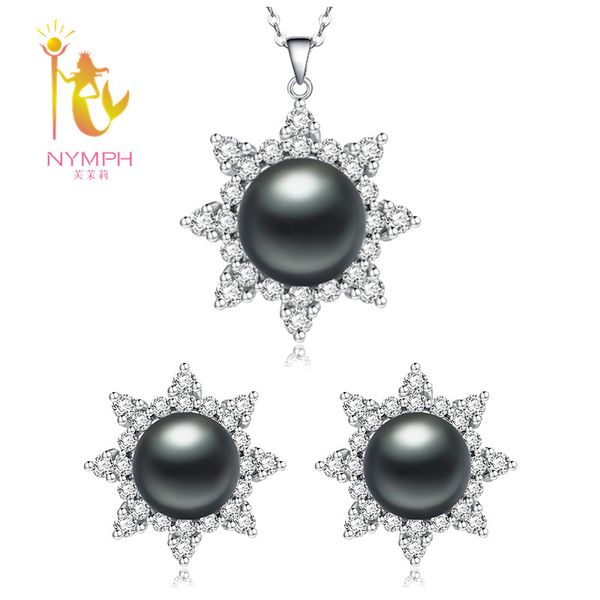 

нимфа] pearl комплект ювелирных изделий с коробкой природные пресной воды жемчужное ожерелье кулон серьги макси моды партии for love star, Black