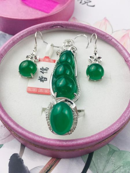 

отправить сертификат 925 silver inlay natural green халцедона горох подвеска ключицы цепи изысканное кольцо серьги набор, Black