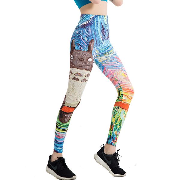 

женщины леггинсы японского harajuku тоторо печать легинсы фитнес sexy повседневного мультфильм 3d женщины повседневного смешного фитнес гетр, Black