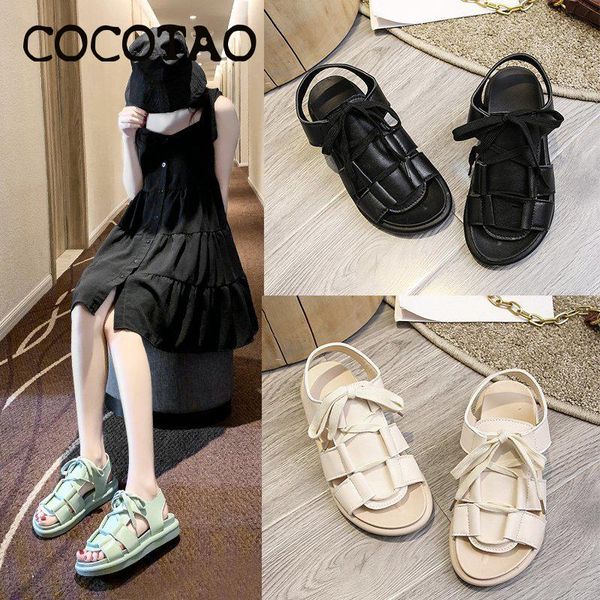 

dad sports sandals female ins tide 2020 summer new fashion wild open-toed casual roman thick bottom sponge cake, Black