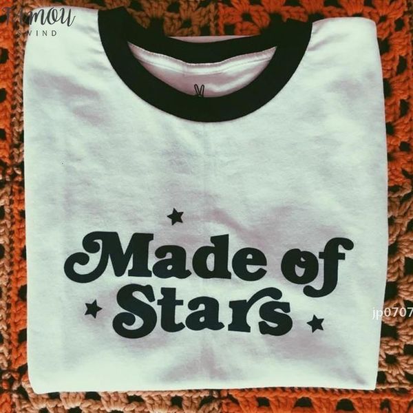 

made of stars letter printed women t shirt casual funny shirt for lady tee hipster t shirt for summer, White