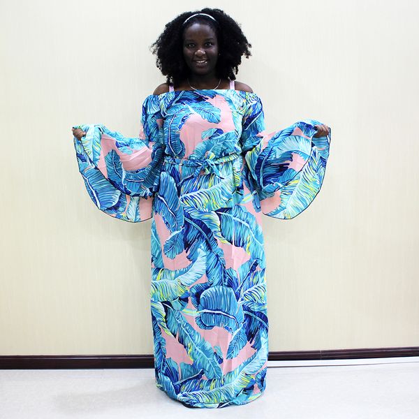

2019 fashion off the shoulder casual african butterfly sleeve long dress for women, Red