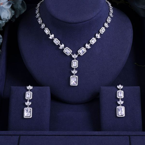 

janekelly nigeria 2 pcs bridal zirconia full jewelry sets for women party, luxury dubai nigeria cz crystal wedding jewelry sets, Silver