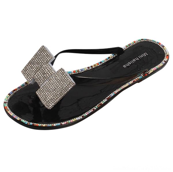 

sagace 2020 new trend flipflop slippers women girl diamond flat heels summer slippers shoes nonslip open toe outdoor slipper mujer, Black