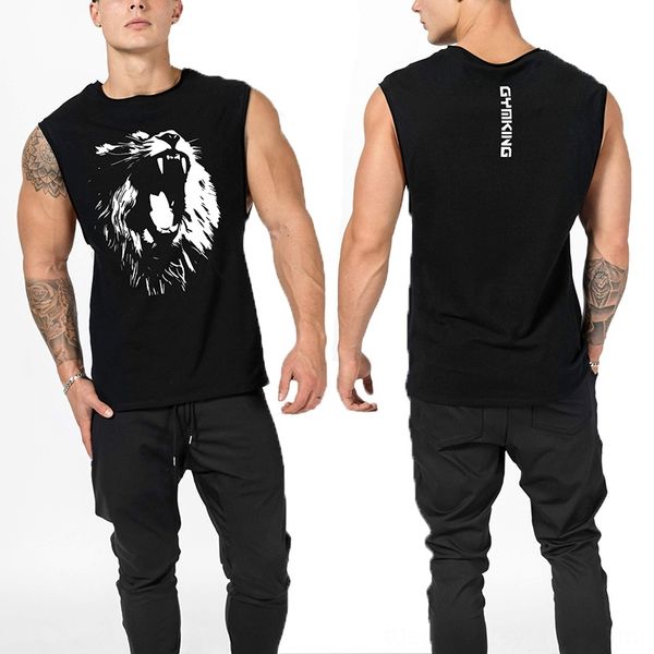 

gymking mens summer running wear athletic & outdoor apparel fitness sports vest sleeveless cotton elasticity training basketball large, Black;blue
