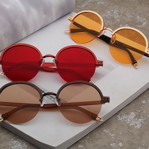 

9 color round half frame sunglasses trend retro sunglasses 2019 new colorful personality sunglasses wholesale ing, White;black