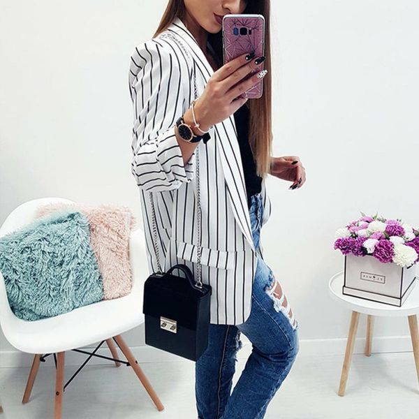 

2018 casual blazers spring slim fit women formal jackets office work open front notched ladies blazer coat, White;black